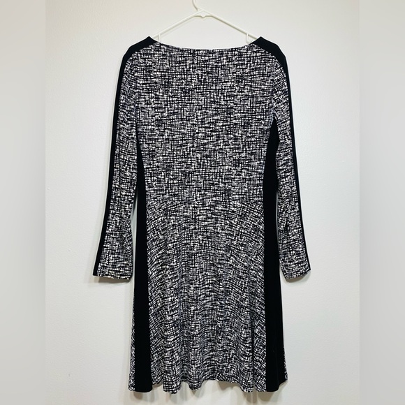 Lauren Ralph Lauren Womens A-Line Dress Size 14 Black White Printed Long Sleeve - Picture 6 of 8